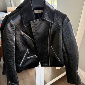 A.L.C. Black Leather Moto Jacket with Quilted Design